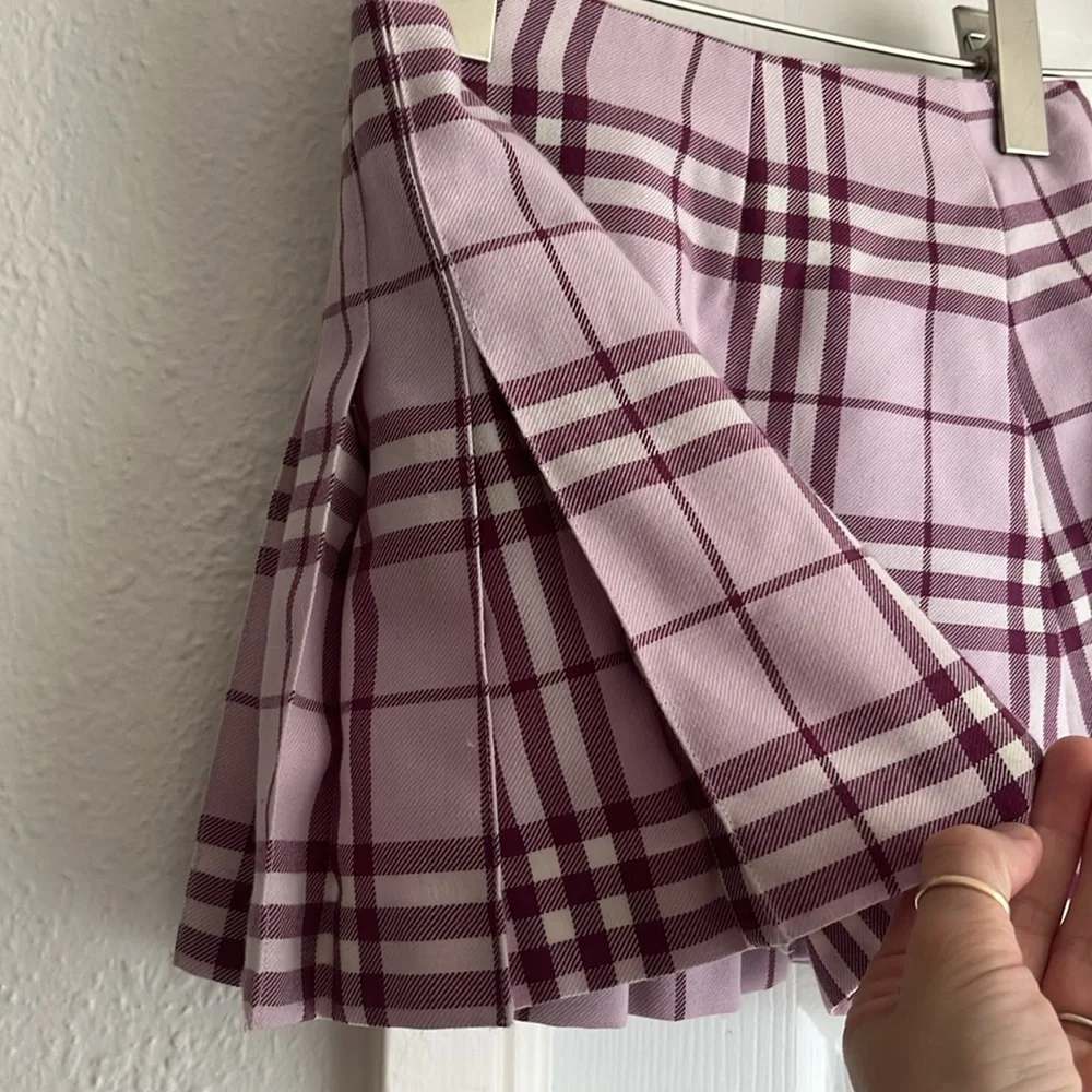 Burberry Girls Purple Plaid Pleated Wool Blend Mini Skirt